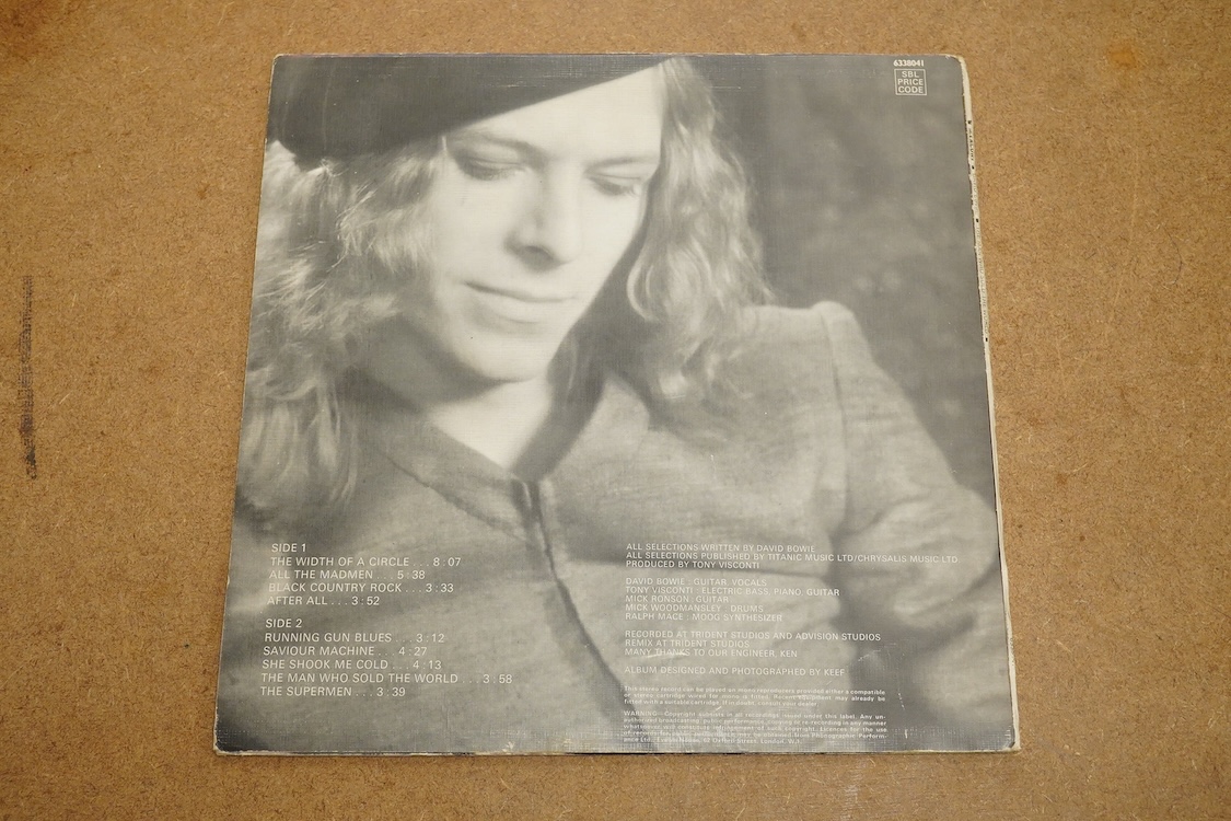 David Bowie, The Man Who Sold the World, 1971 LP record album, on Mercury label, 6338 041, in the scarce cover with Bowie wearing a dress and lying on a chaise lounge
